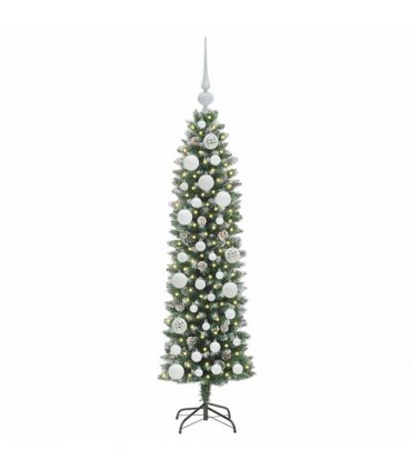 vidaXL Artificial Slim Christmas Tree Green and White 120 cm PVC