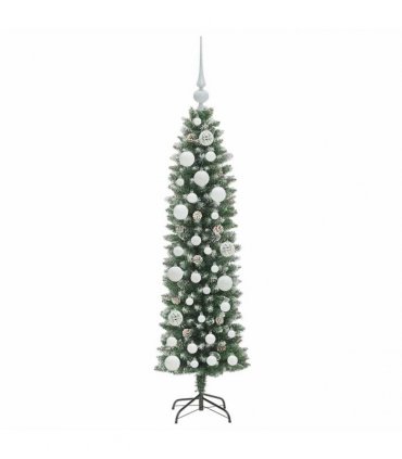 vidaXL Artificial Slim Christmas Tree Green and White 120 cm PVC