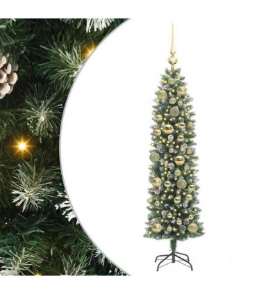vidaXL Artificial Slim Christmas Tree Green and White 120 cm PVC