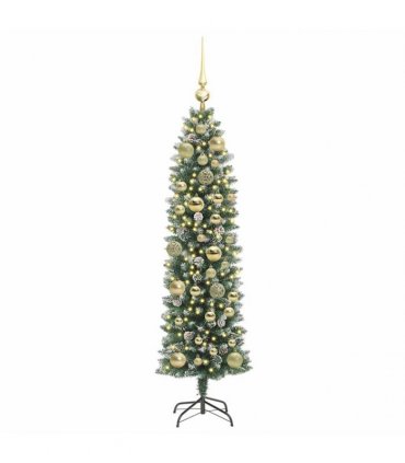 vidaXL Artificial Slim Christmas Tree Green and White 120 cm PVC