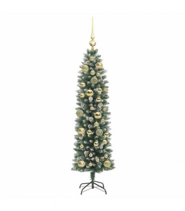 vidaXL Artificial Slim Christmas Tree Green and White 120 cm PVC