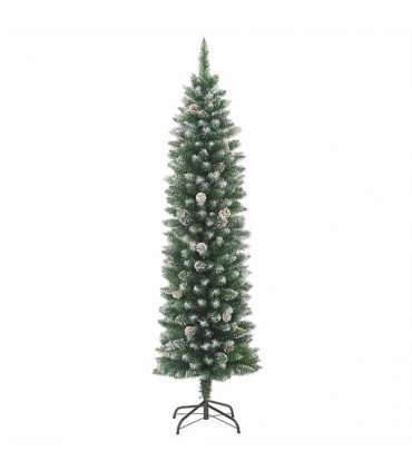 vidaXL Artificial Slim Christmas Tree Green and White 120 cm PVC