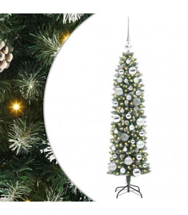 vidaXL Artificial Slim Christmas Tree Green and White 120 cm PVC