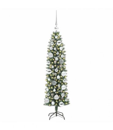 vidaXL Artificial Slim Christmas Tree Green and White 120 cm PVC