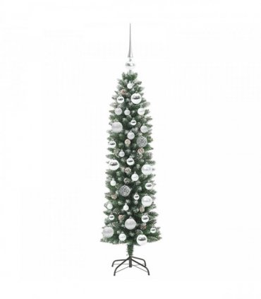 vidaXL Artificial Slim Christmas Tree Green and White 120 cm PVC