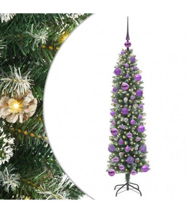 vidaXL Artificial Slim Christmas Tree Green and White 120 cm PVC