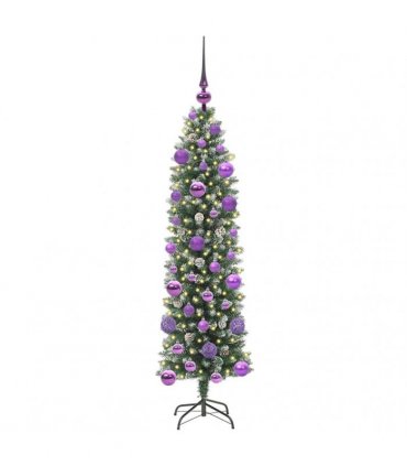 vidaXL Artificial Slim Christmas Tree Green and White 120 cm PVC