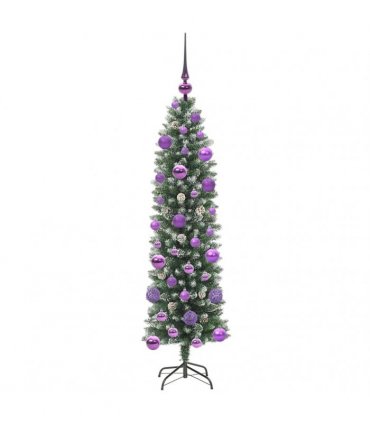 vidaXL Artificial Slim Christmas Tree Green and White 120 cm PVC