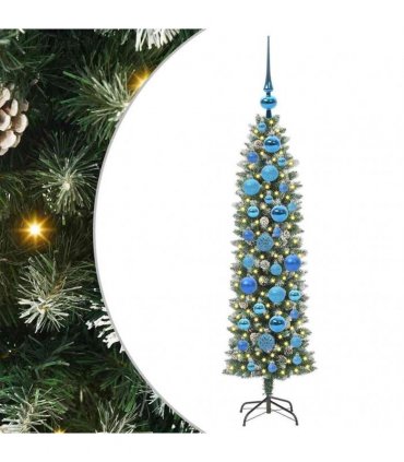 vidaXL Artificial Slim Christmas Tree Green and White 120 cm PVC