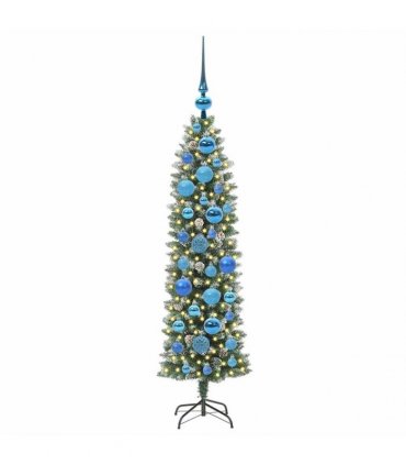 vidaXL Artificial Slim Christmas Tree Green and White 120 cm PVC