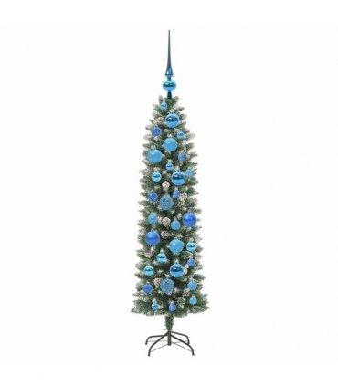 vidaXL Artificial Slim Christmas Tree Green and White 120 cm PVC