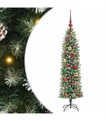 vidaXL Artificial Slim Christmas Tree Green and White 120 cm PVC