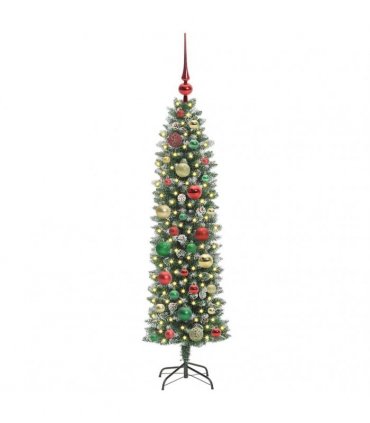 vidaXL Artificial Slim Christmas Tree Green and White 120 cm PVC