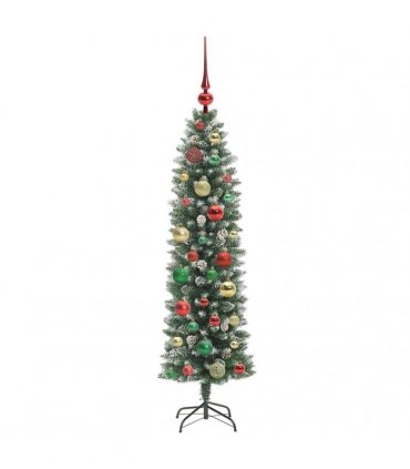 vidaXL Artificial Slim Christmas Tree Green and White 120 cm PVC