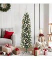 vidaXL Artificial Slim Christmas Tree Green and White 150 cm PVC