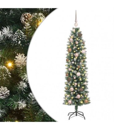 vidaXL Artificial Slim Christmas Tree Green and White 150 cm PVC