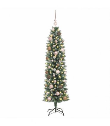 vidaXL Artificial Slim Christmas Tree Green and White 150 cm PVC