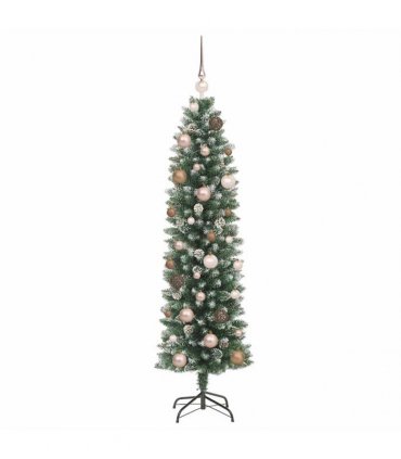 vidaXL Artificial Slim Christmas Tree Green and White 150 cm PVC