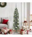 vidaXL Artificial Slim Christmas Tree Green and White 150 cm PVC