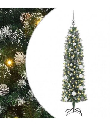 vidaXL Artificial Slim Christmas Tree Green and White 150 cm PVC
