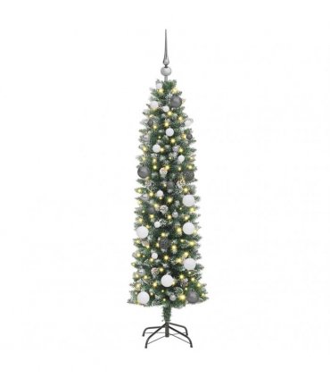 vidaXL Artificial Slim Christmas Tree Green and White 150 cm PVC