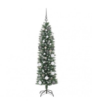 vidaXL Artificial Slim Christmas Tree Green and White 150 cm PVC