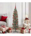 vidaXL Artificial Slim Christmas Tree Green and White 150 cm PVC