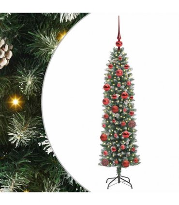 vidaXL Artificial Slim Christmas Tree Green and White 150 cm PVC
