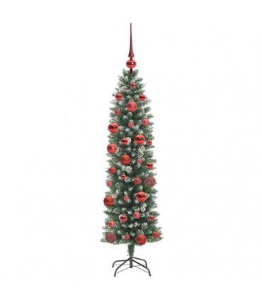 vidaXL Artificial Slim Christmas Tree Green and White 150 cm PVC