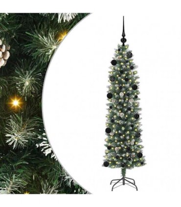 vidaXL Artificial Slim Christmas Tree Green and White 150 cm PVC