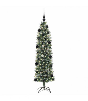 vidaXL Artificial Slim Christmas Tree Green and White 150 cm PVC