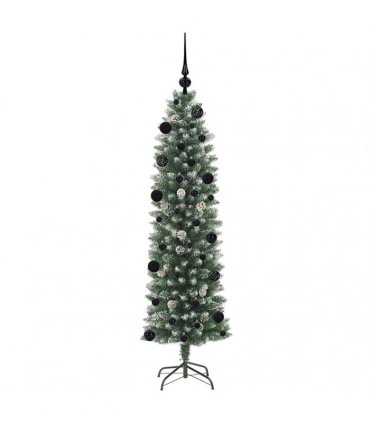 vidaXL Artificial Slim Christmas Tree Green and White 150 cm PVC