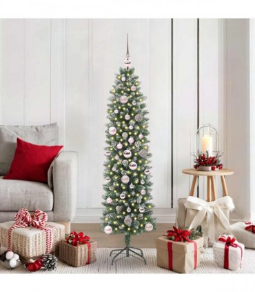 vidaXL Artificial Slim Christmas Tree Green and White 150 cm PVC
