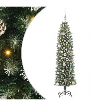 vidaXL Artificial Slim Christmas Tree Green and White 150 cm PVC