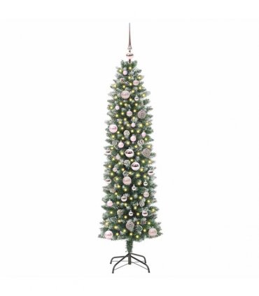 vidaXL Artificial Slim Christmas Tree Green and White 150 cm PVC