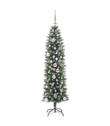 vidaXL Artificial Slim Christmas Tree Green and White 150 cm PVC