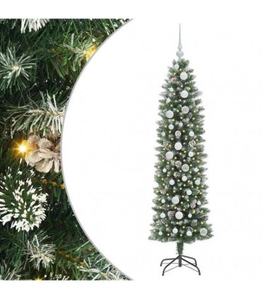 vidaXL Artificial Slim Christmas Tree Green and White 150 cm PVC