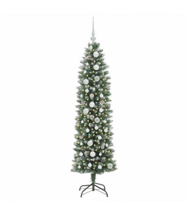 vidaXL Artificial Slim Christmas Tree Green and White 150 cm PVC