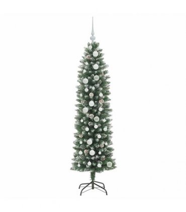 vidaXL Artificial Slim Christmas Tree Green and White 150 cm PVC