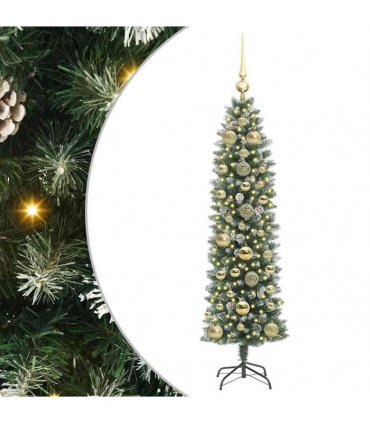 vidaXL Artificial Slim Christmas Tree Green and White 150 cm PVC