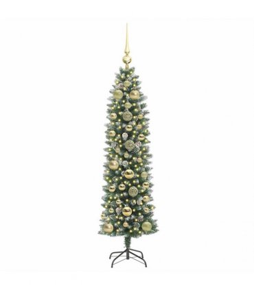 vidaXL Artificial Slim Christmas Tree Green and White 150 cm PVC