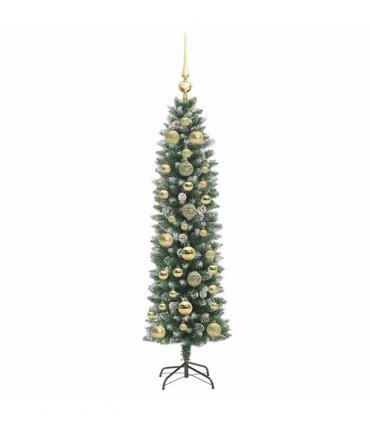vidaXL Artificial Slim Christmas Tree Green and White 150 cm PVC