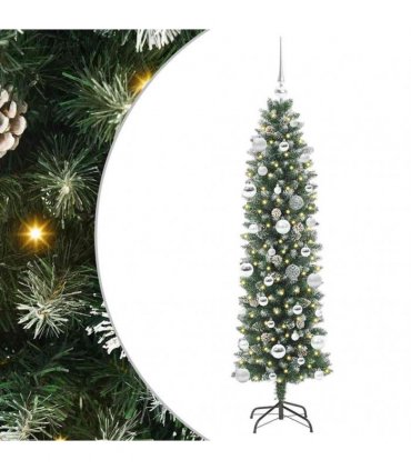 vidaXL Artificial Slim Christmas Tree Green and White 150 cm PVC