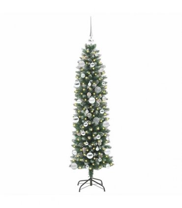 vidaXL Artificial Slim Christmas Tree Green and White 150 cm PVC