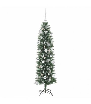 vidaXL Artificial Slim Christmas Tree Green and White 150 cm PVC