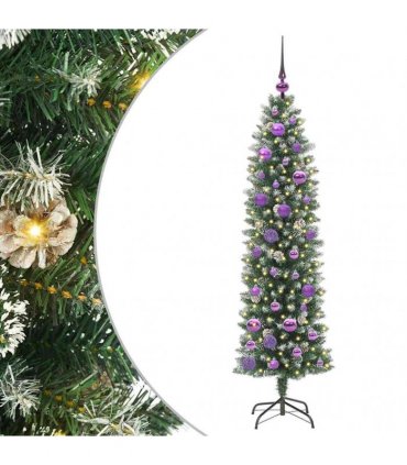 vidaXL Artificial Slim Christmas Tree Green and White 150 cm PVC