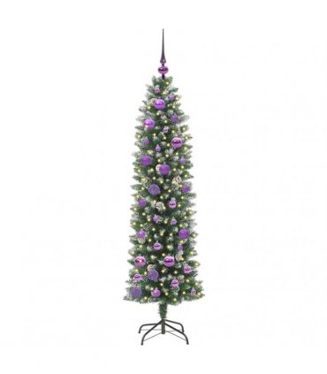 vidaXL Artificial Slim Christmas Tree Green and White 150 cm PVC