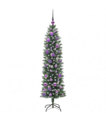 vidaXL Artificial Slim Christmas Tree Green and White 150 cm PVC