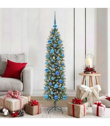 vidaXL Artificial Slim Christmas Tree Green and White 150 cm PVC