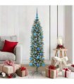 vidaXL Artificial Slim Christmas Tree Green and White 150 cm PVC